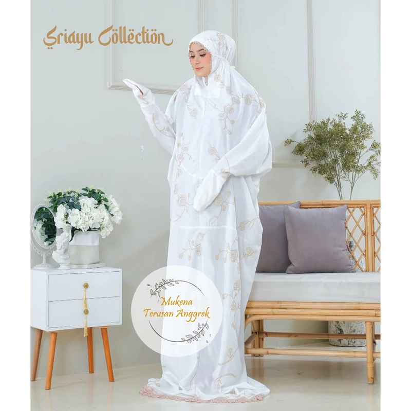 Product image SRIAYU COLLECTION - MUKENA TERUSAN BORDIR BUNGA MOTIF ANGGREK ALLSIZE PUTIH