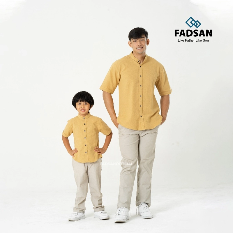 Product image FADSAN - Kemeja Semi Formal Couple Ayah dan Anak Lenan Pendek Warna Yellow -Tufy Series SIZE BAYI NO.1 TUFY YELLOW