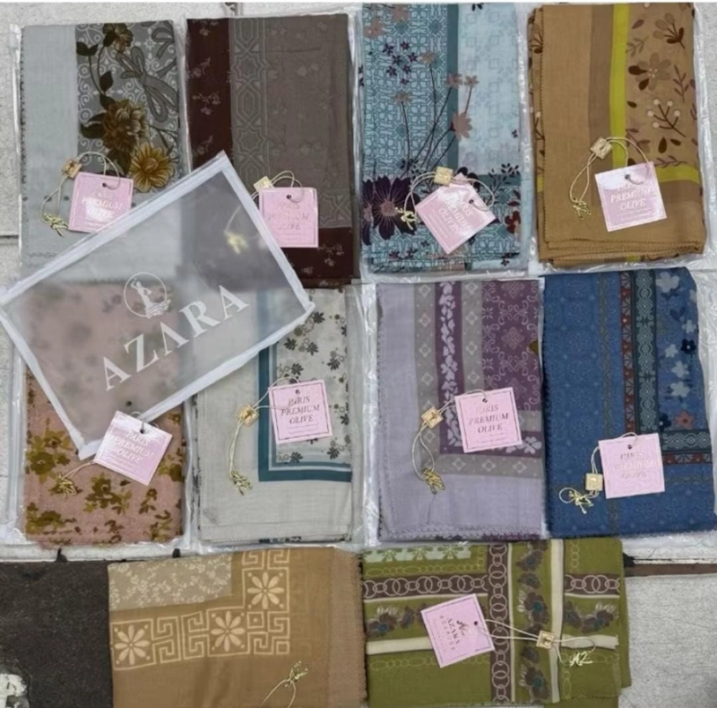 Product image Rizki Electronics - Kerudung segi empat Voal Motif metal logo dg pouch 6 pcs