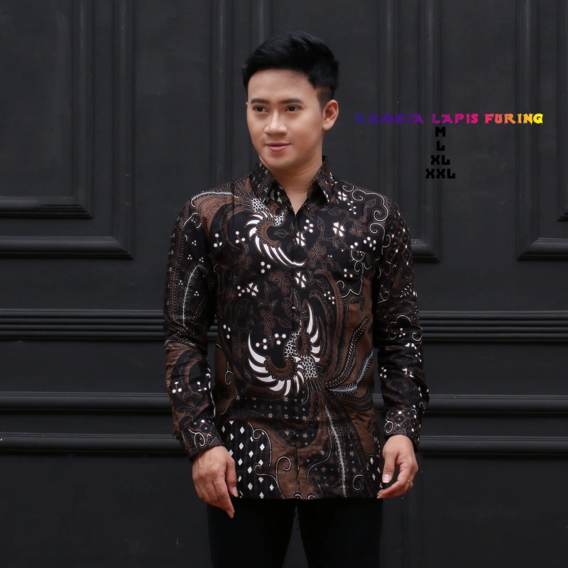Product image Khisna collection - Kemeja laki-laki berlapis furing lengan panjang M Hitam kombinasi