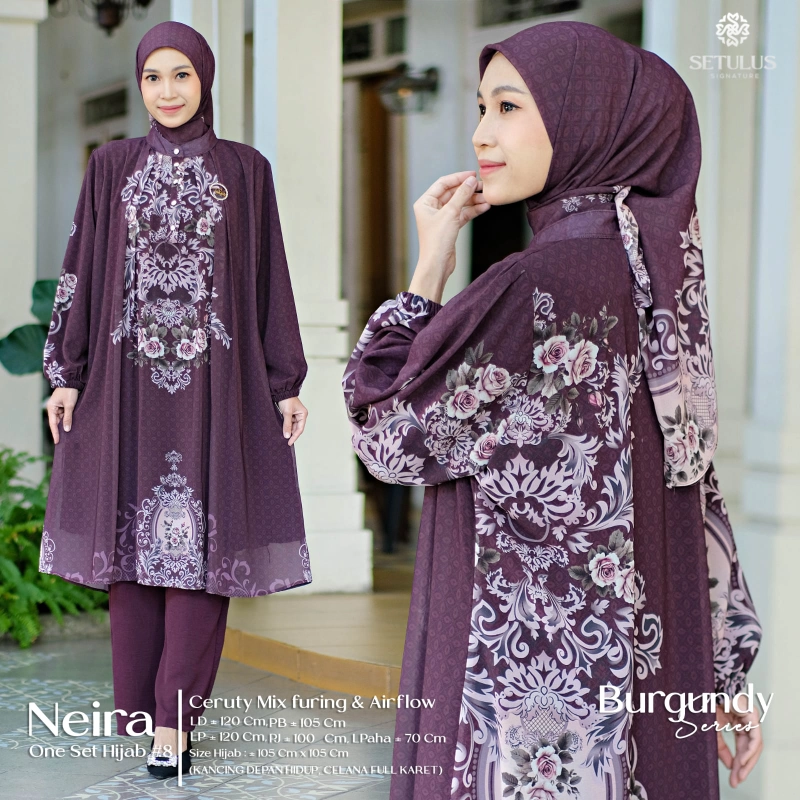 Product image Griya Busanaku Solo - Neira #8 setelan wanita dewasa / atasan+bawahan+jilbab All size Burgundy