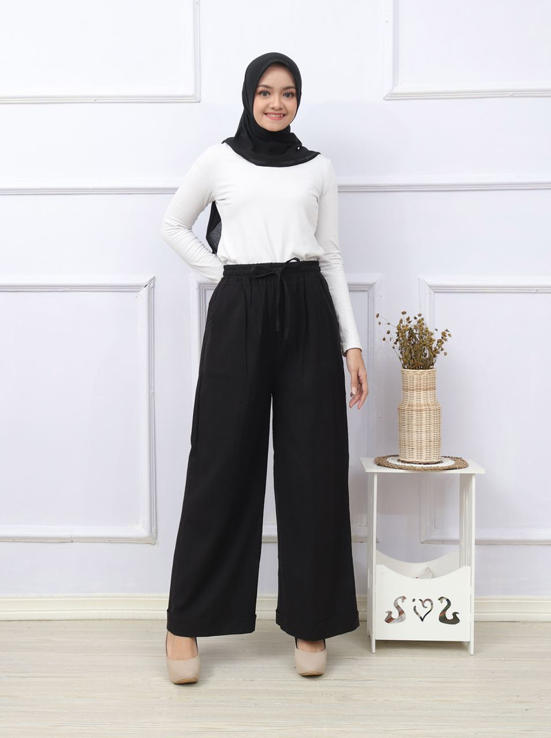 Product image Giat Makmur [TA] - Celana Kulot Katun Linen Krinkel Premium Allsize Hitam