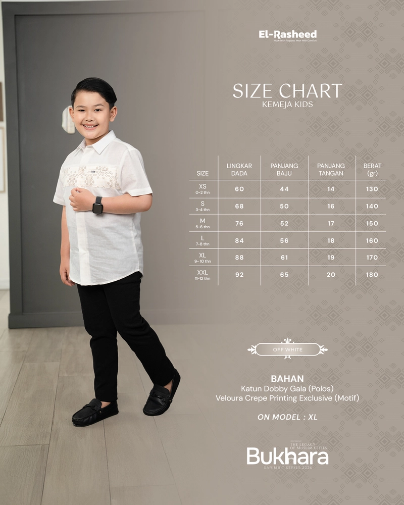 Product image Yasmeera Official - SARIMBIT 2026 BUKHARA SERIES WARNA OFF WHITE XS KMJ ANAK L. PENDEK