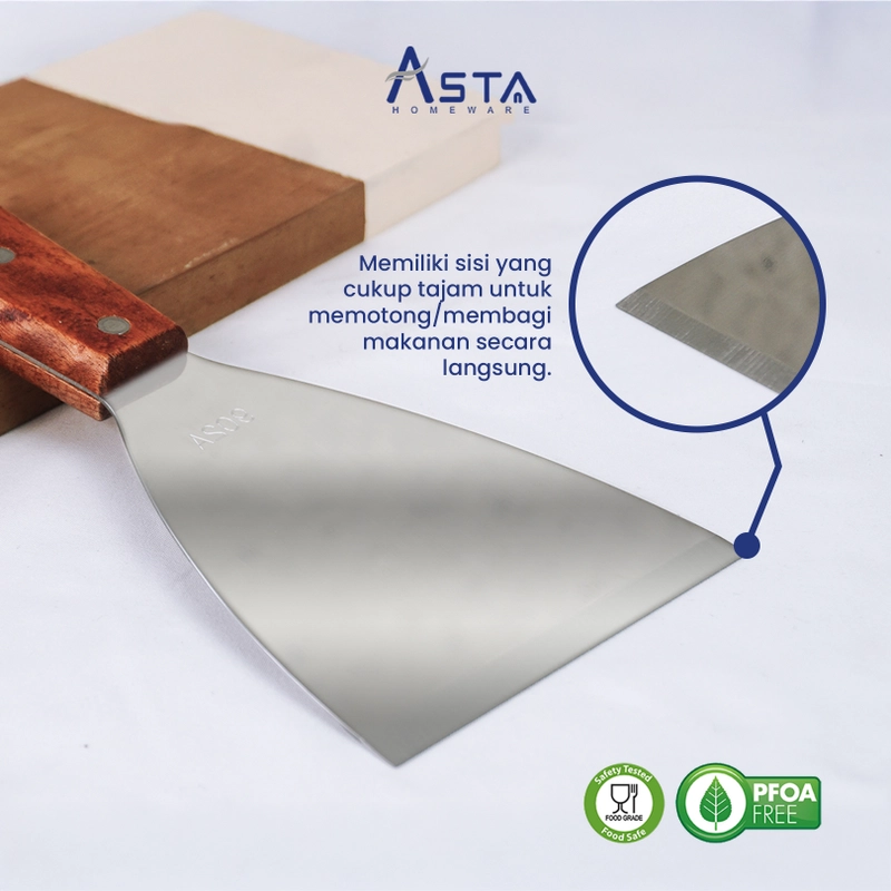 Product image Asta Spatula Kape Martabak Roti Pizza Stainless Asta Gagang Kayu Lebar 10 dan 12 cm Size Medium