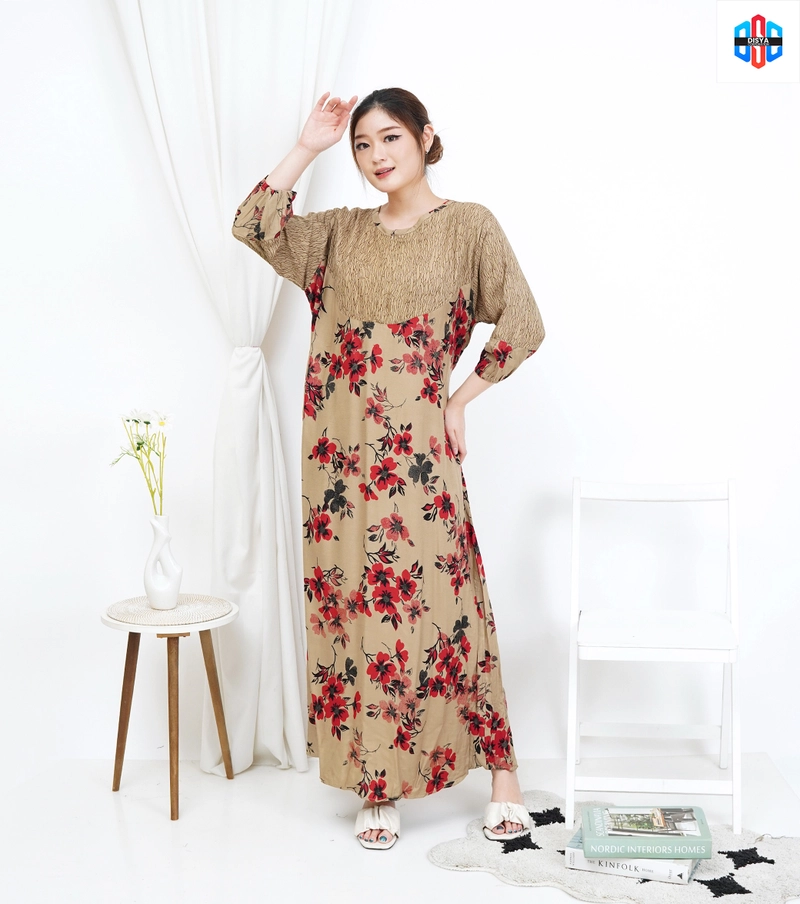 Product image Disya.id - Dress Gamis Wanita Bahan Rayon Resleting Depan Bunga Sopal LD 120cm Pink Tua