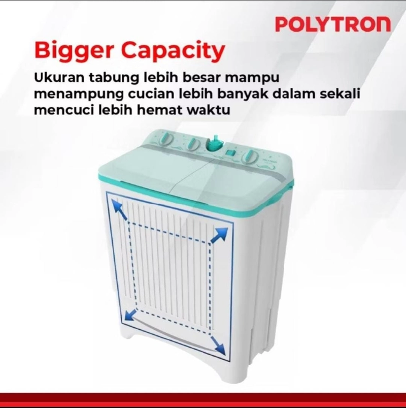 Product image Rizki Electronics - MESIN CUCI POLYTRON 2 TABUNG 7 KG PWM 7076 7 KG GREEN/GREY