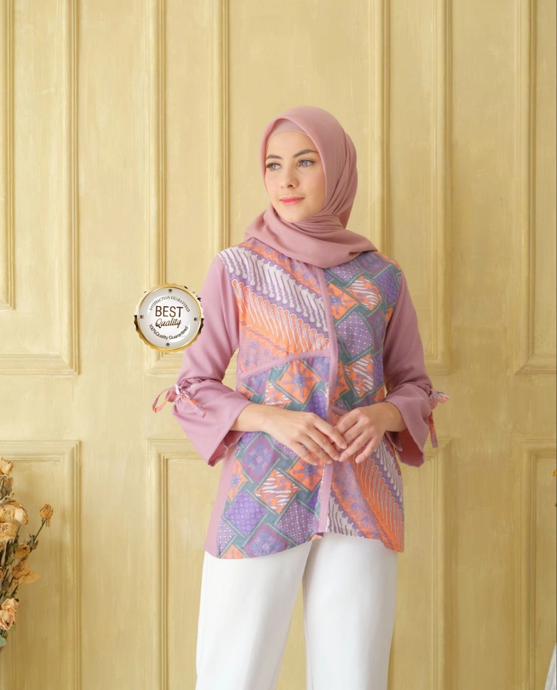 Product image Kois Batik - Baju Atasan Batik wanita blouse kombinasi muslim M Ungu
