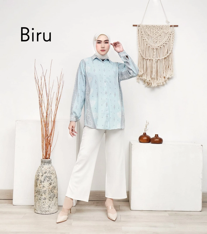 Product image Giat Makmur [TA] - Kemeja Blouse Atasan Batik kekinian Allsize Biru