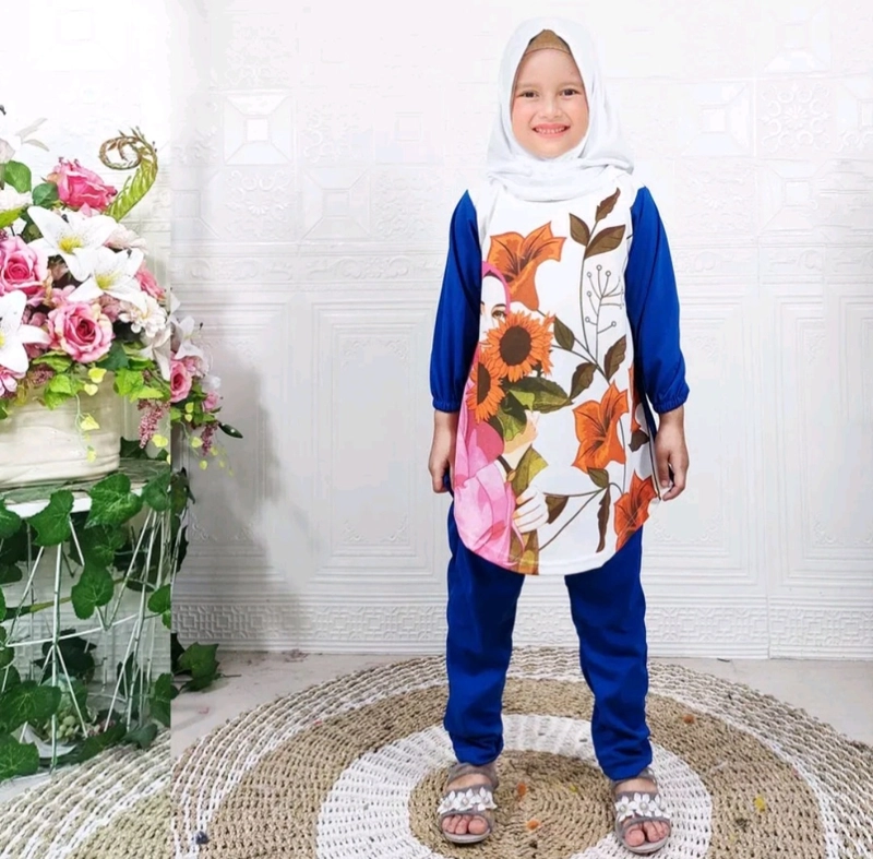 Product image Fisky Collection - One Set Tunik Anak Motif Bunga XXL Navy