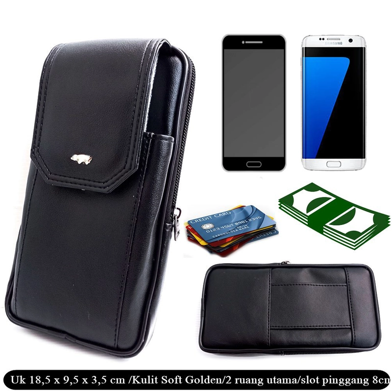 Product image Lanc Fashion - Dompet Resleting Kulit Emperor HP Kombinasi 2 Ruang Warna Hitam