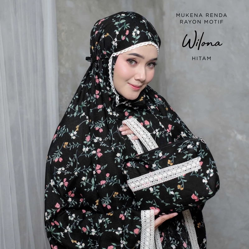 Product image qayd - Mukena Wilona Dewasa Renda Bahan Rayon Janger Dewasa Hitam