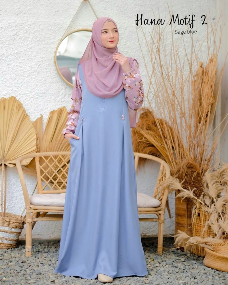 Product image AIZANA MOSLEM FASHION - Gamis terbaru simpel elegan dan syari SAE HANA-AZALEA M Hana Motif 2 Sage Blue