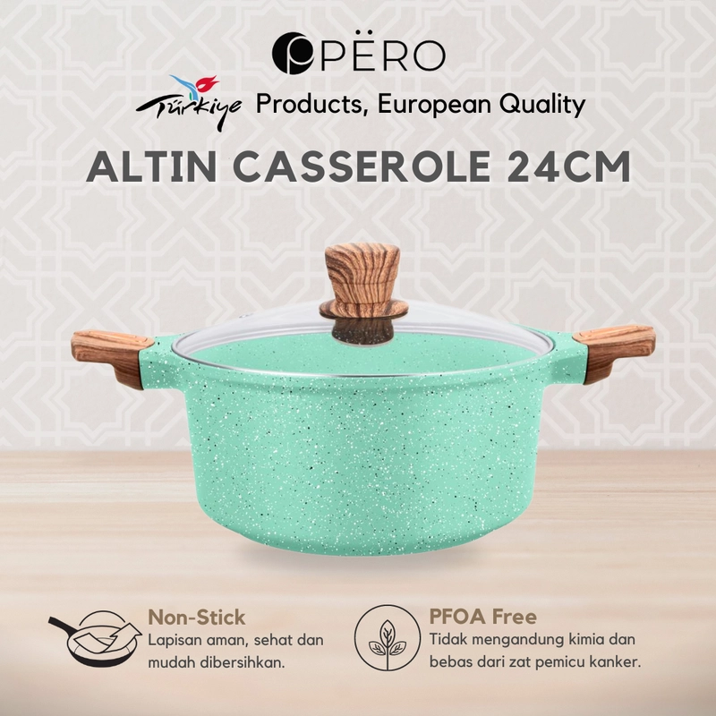 Product image Pero Indonesia - Pero Altin Biogranite Casserole with Lid 20cm 24cm / Panci dengan Tutup Kaca 20cm Mint