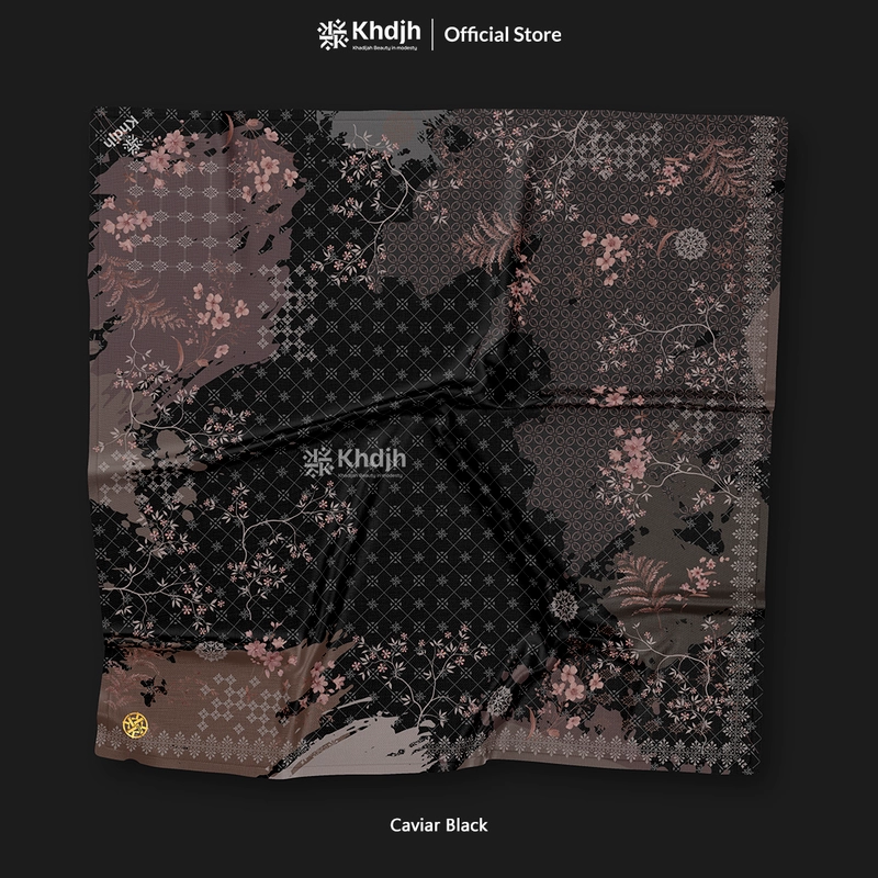 Product image KhadijahLabel - Hijab Segi Empat Printing Hijab Voal Scarf Premium Hijab Terbaru Motif Soraya 115x115 Black Caviar