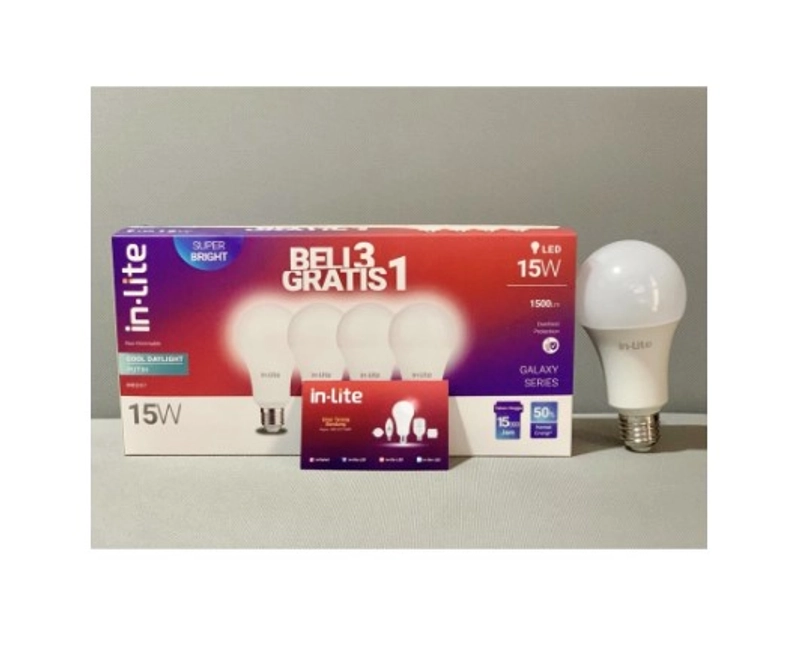 Product image UTAMAMEGA - Inlite 15W Lampu Bohlam LED 15 Watt Super Terang Paket Beli 3 Gratis 1 Daya 15 WATT