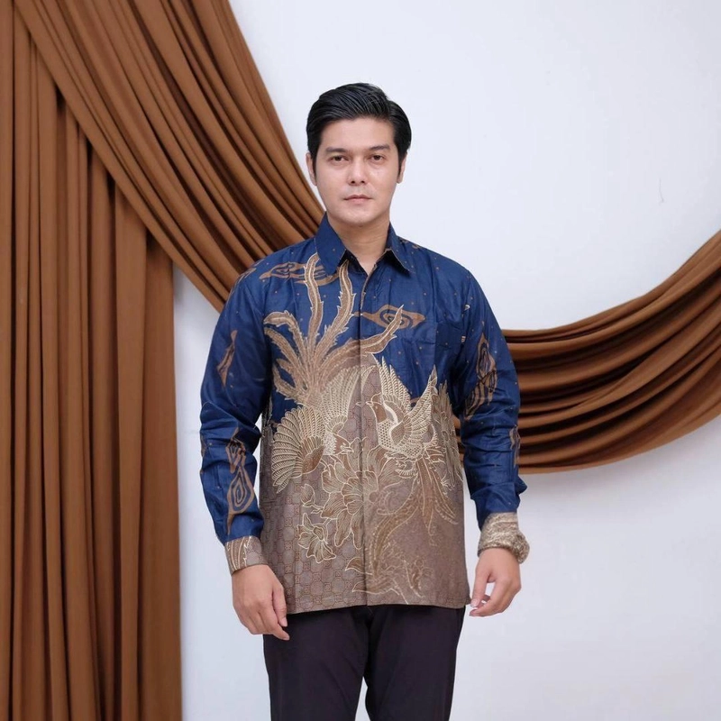 Product image Kois Batik - Batik Pria Dewasa Batik Kemeja Terbaru Terbaik Banyak Varian M Kemeja durga navy