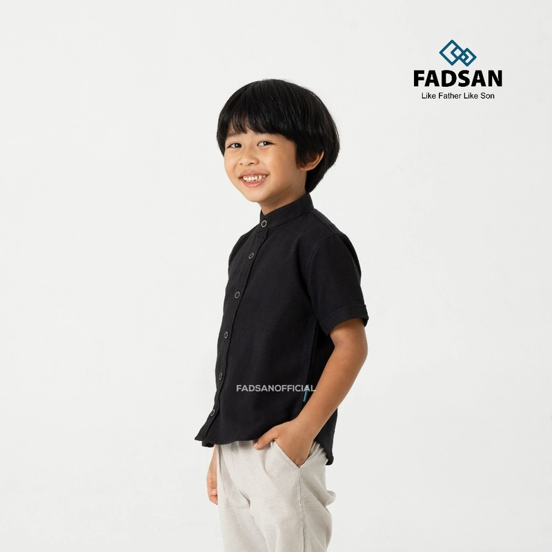 Product image FADSAN - Kemeja Polos Semi Formal Couple Ayah dan Anak Warna Black -Tufy Series SIZE BAYI NO.1 TUFY BLACK