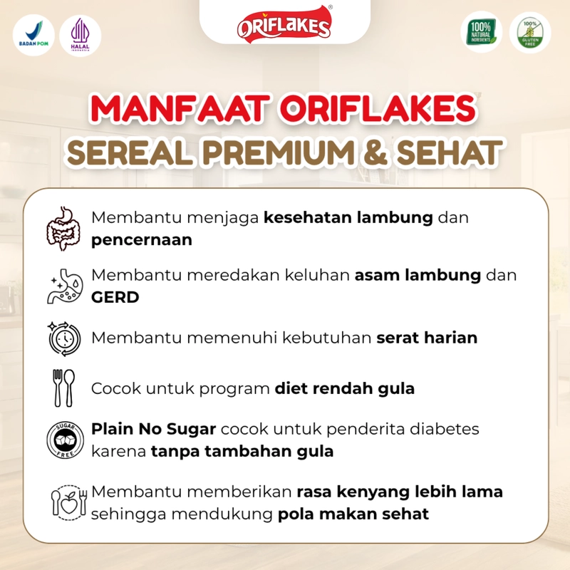 Product image Oriflakes - Sereal Umbi Garut Low Sugar WPS Plain 900gr BPOM Halal GERD Lambung Tinggi Serat 900 gram Original