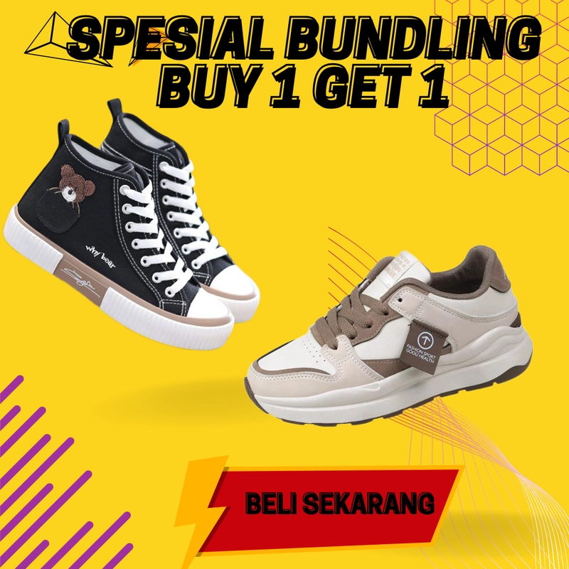 Product image LUXIA - Promo Buy 1 Get 1 Sepatu Kets Sneakers Wanita LWB-01 & LGM-217 36 HITAM & COKLAT