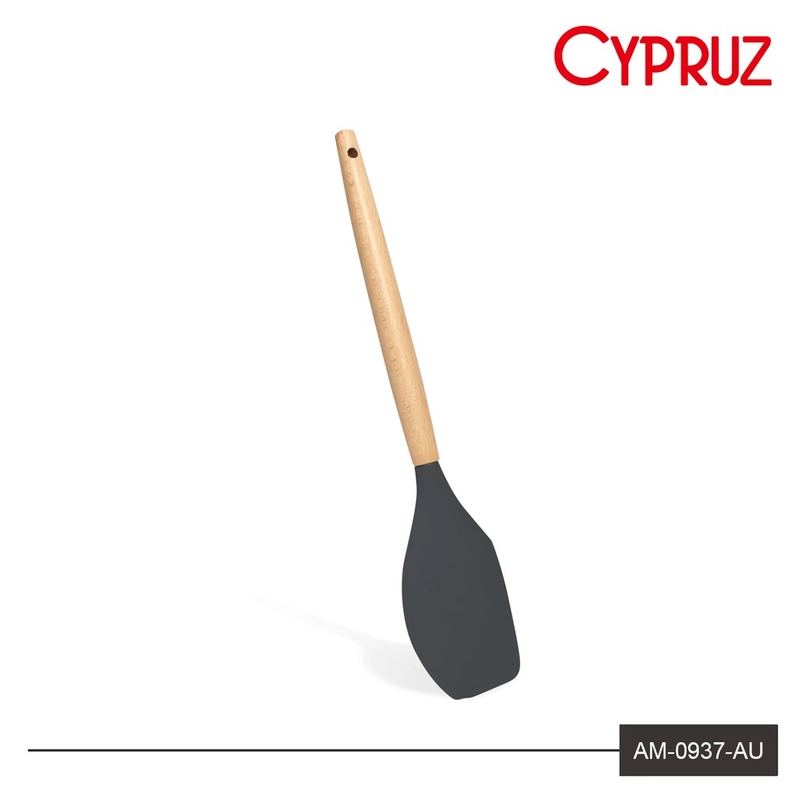 Product image Cypruz - Cypruz Utensil Gagang Kayu Kepala Silicone Spatula Lengkung AM-0937-AU Panjang : 32 cm Warna : Abu-abu