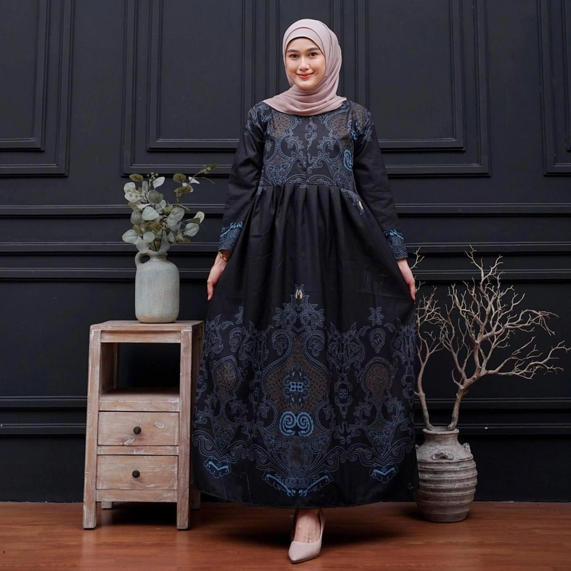 Product image Kois Batik - Batik Coupel Gamis dan Kemeja Pria Kekinian Modern Terbaru Motif abinawa biru gamis standar gamis standar abinaw