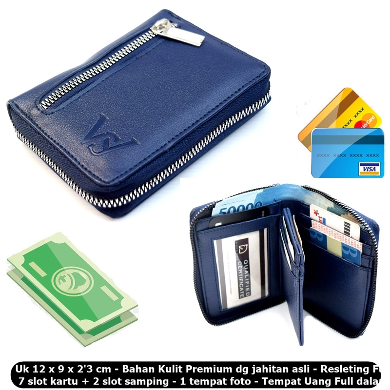 Product image Lanc Fashion - Dompet Leather Geme Stand Kartu Pria Resleting Silver WARNA NAVY