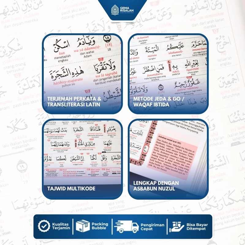 Product image Gema Risalah - Alquran Terjemah Latin Per Kata Waqaf Ibtida Al Khalid Ukuran A4 Rasm Utsmani A4 Biru
