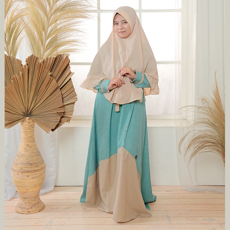 Product image Baju Busana Dres Dress Gamis Wanita Dewasa Simple Simpel Kondangan Lebaran Hijau Wardah Khaki M Turquoise Khaki