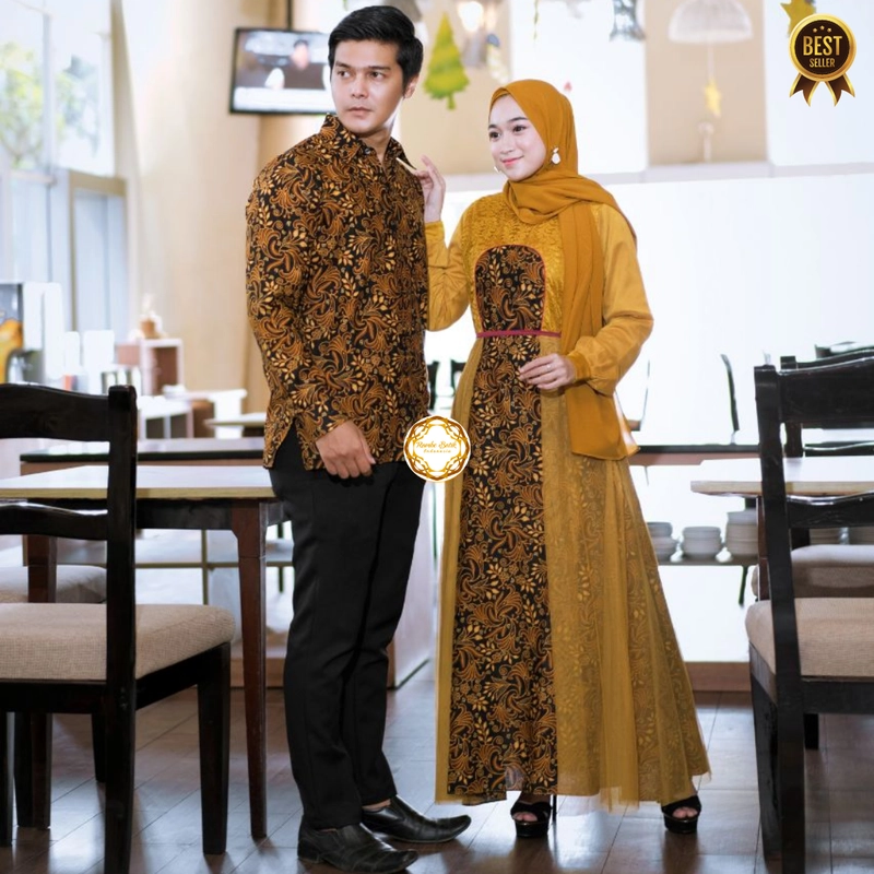 Product image Gamis Batik Tiara Couple Gamis Kondangan Dress Brukat Muslim - Tiga Varian Warna Kemeja Saja Size M Mustard