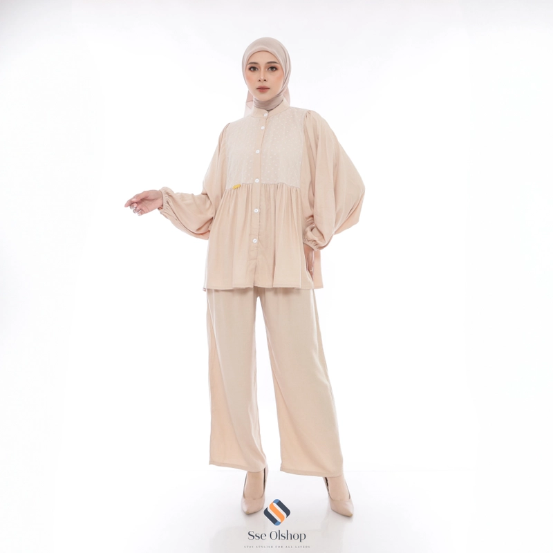 Product image Raline setelan wanita terbaru kekinian lengan panjang kasual rayon L Krem