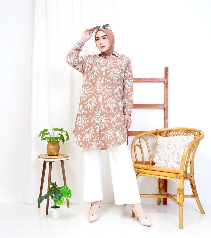 Product image Giat Makmur [TA] - Tunik Floral Kemeja Cantik Standar Cokelat