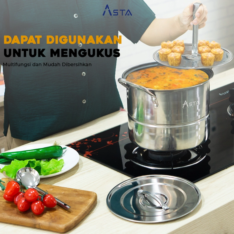 Product image Asta Dandang Kukus Stainless Tebal Stock Pot Steamer 01 Set 4 pcs Warna Silver