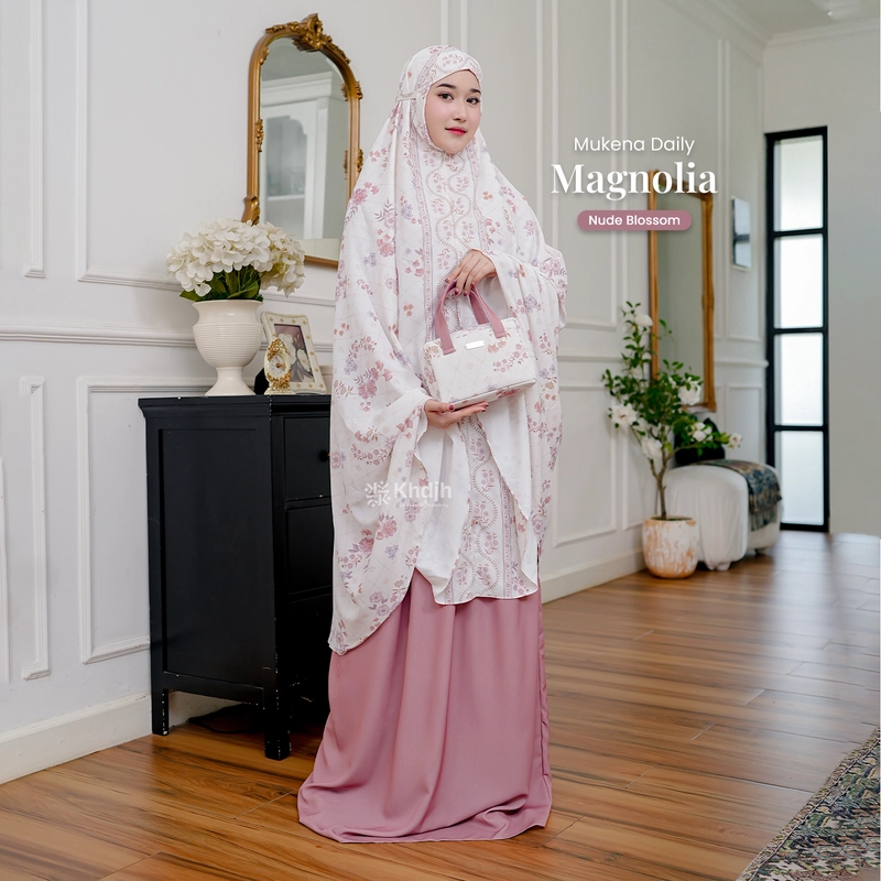 Product image KhadijahLabel - KhadijahLabel Mukena Daily Dewasa Jumbo Premium 2 in 1 Motif Terbaru Magnolia Jumbo Nude Blossom