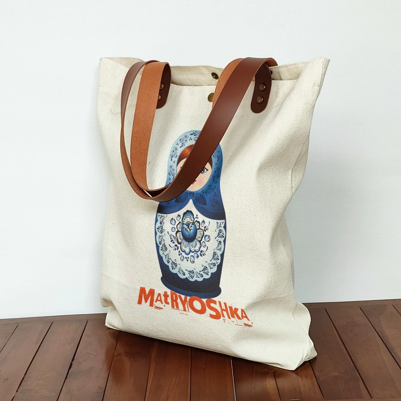 Product image Totebag Canvas Souvenir Rusia Tas Oleh oleh Matryoshka MAT-08 40 x 36 x 5 cm Cream