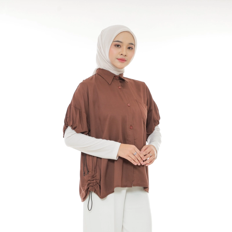 Product image Sseolshop - Oriana top wanita terbaru 2025 kemeja rayon twill wanita kasual kekinian JUMBO L XL XXL L Coklat Mahogany