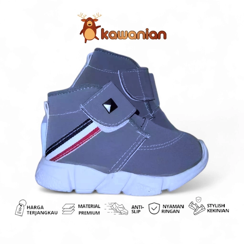 Product image Kawanian - Sepatu Anak Laki Laki Usia 1 - 3 Tahun Model Boot Motif Bergaris Sepatu Boot Anak 22 Abu