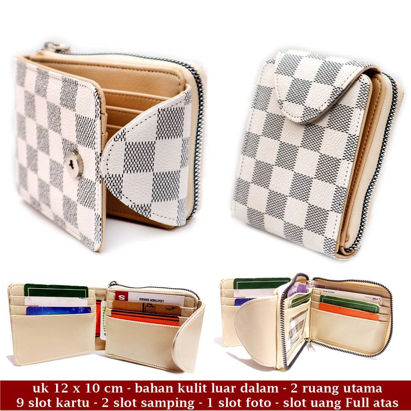 Product image Lanc Fashion - Dompet Pendek Pria Kulit Resleting Gulon Motif MOTIF KOTAK CREAM