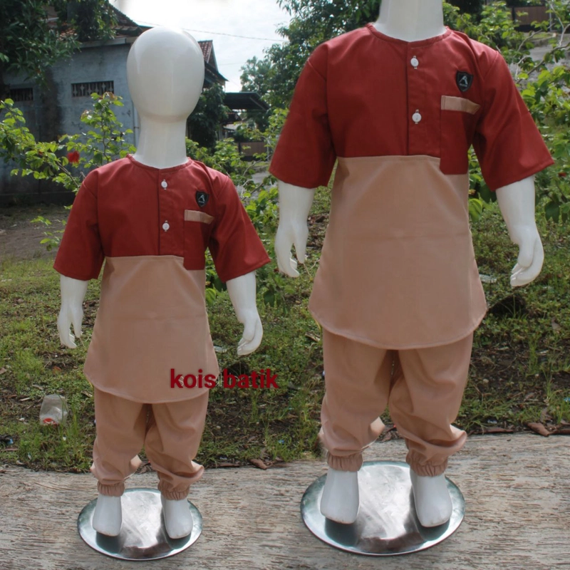 Product image Kois Batik - Baju muslim anak setelan baju dan celana bagus warna bata coksu L Merahbatacoksu
