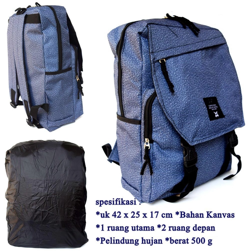 Product image Lanc Fashion - Tas Ransel Wanita Kanvas SIde 2 Clip Kasual warna biru