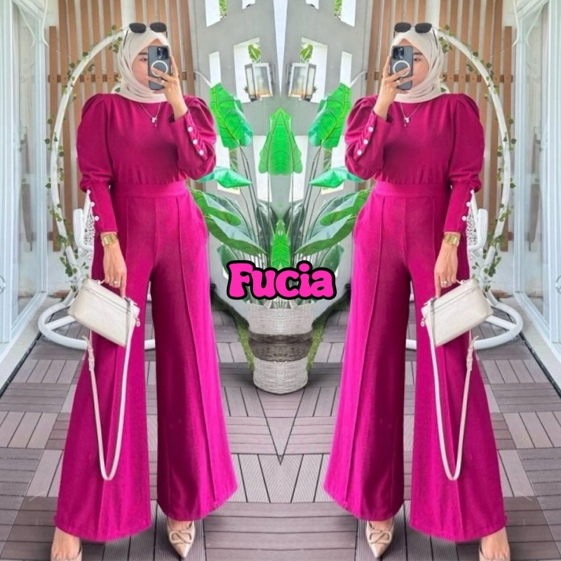 Product image Khisna collection - Oneset knit HANA celana kulot dengan kesan kancing yang masih kekinian limited edition Allsize Fucia
