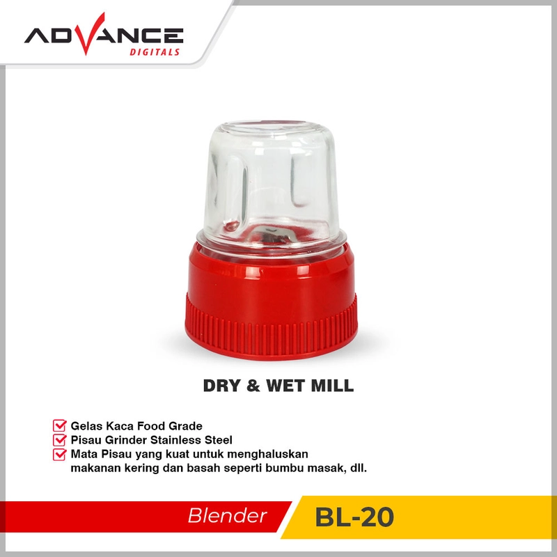 Product image Advance Digitals Indonesia - Blender BL20 / BL-20 Tabung Kaca Multifungsi dan Foodgrade 1.2 Liter Merah