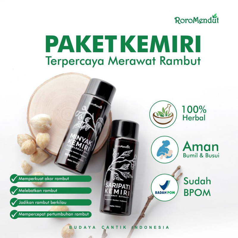 Product image Roro Mendut Skincare - Minyak Kemiri Saripati Kemiri Penghitam Rambut Penumbuh Rambut Paket Minyak + Saripati
