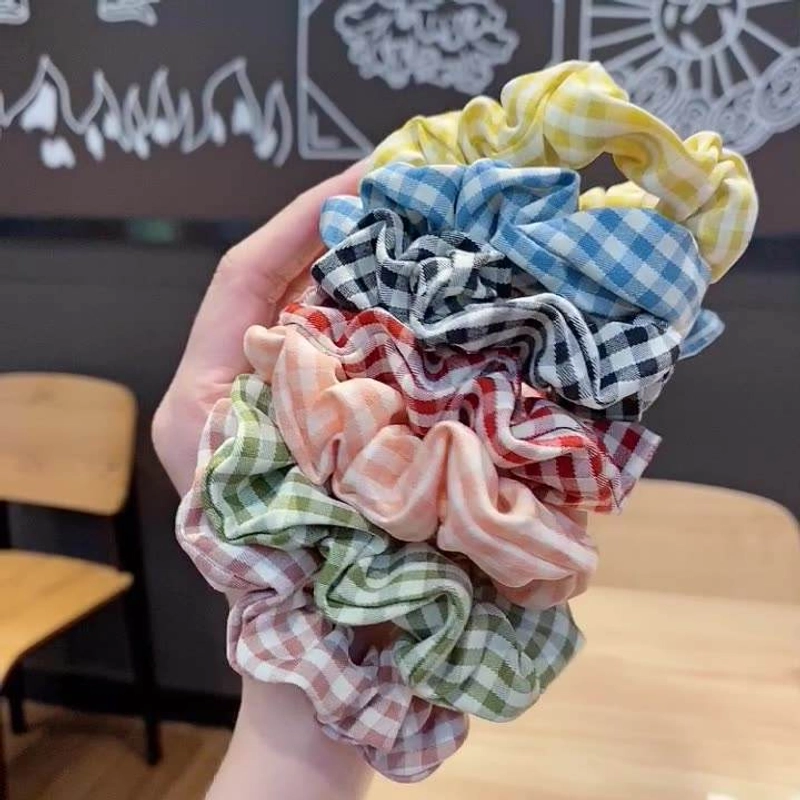 Product image KAHASIL - Ikat Kunciran Iket Rambut Scrunchie Motif Petak KMJAF004 all variant HITAM