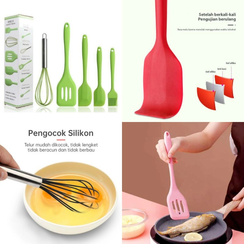 Product image Toko Mawar - Spatula Set Alat Masak 5 in 1 bahan Silikon 200 Gr Random
