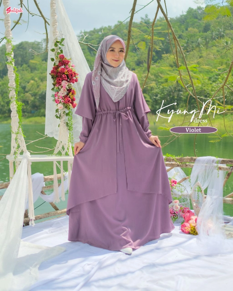 Product image Dzeera - SALIFAH - KYUNGMI DRESS / gamis polos cantik dan unik bahan premium L VIOLET