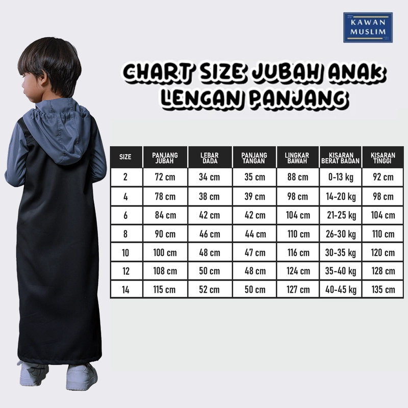 Product image Kawan Muslim - Jubah Gamis Hoodie Mix Warna Anak Laki-Laki Lengan Panjang (JBA13) 2 HITAM