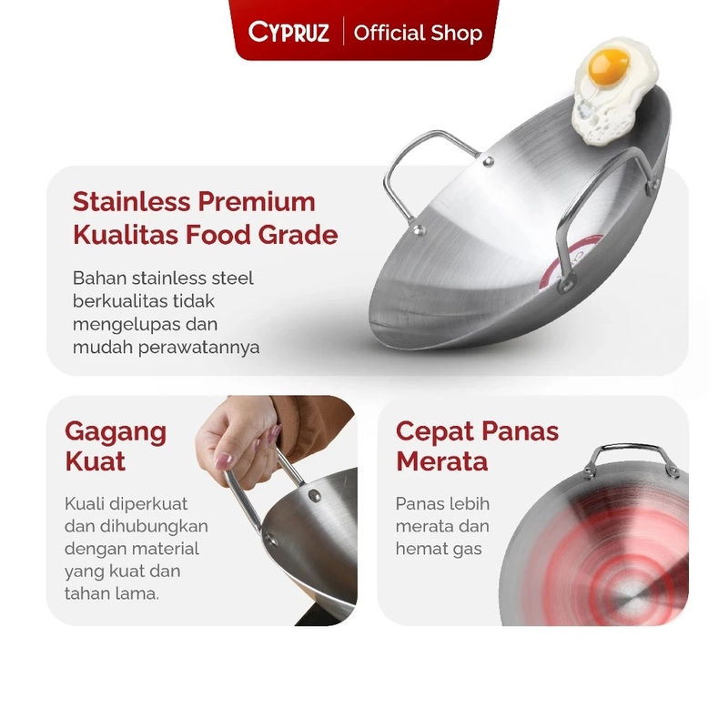 Product image Cypruz Official - Cypruz Stainless Wok Pan 32cm KI-1116 XL STAINLESS STEEL