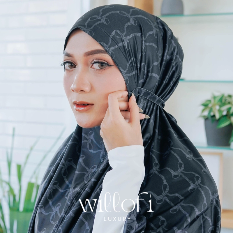 Product image Sakura Baru X Willofi Hijab Instan Bergo Tali Non Pad Jumbo Motif Pita Khimar Simple Muslim Dewasa Jumbo Hitam