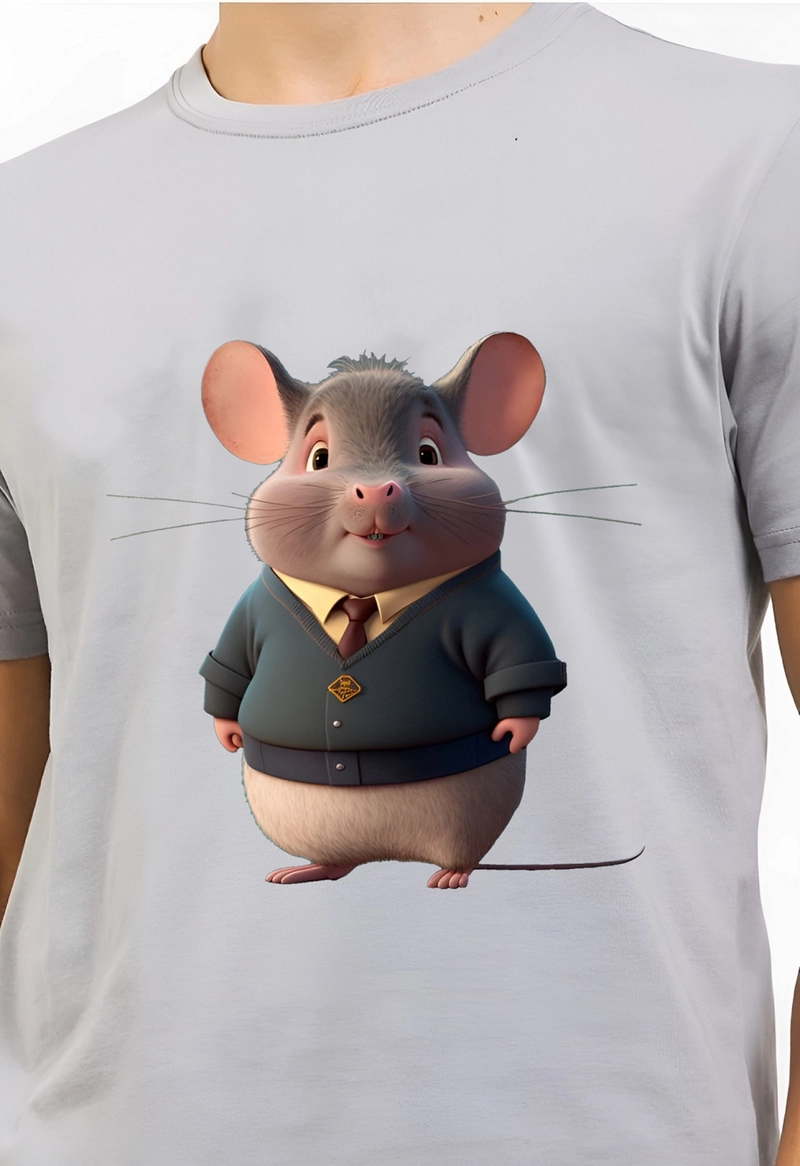 Product image astro - Kaos Pria Gambar 3Dimensi Tikus Gemuk M ABU