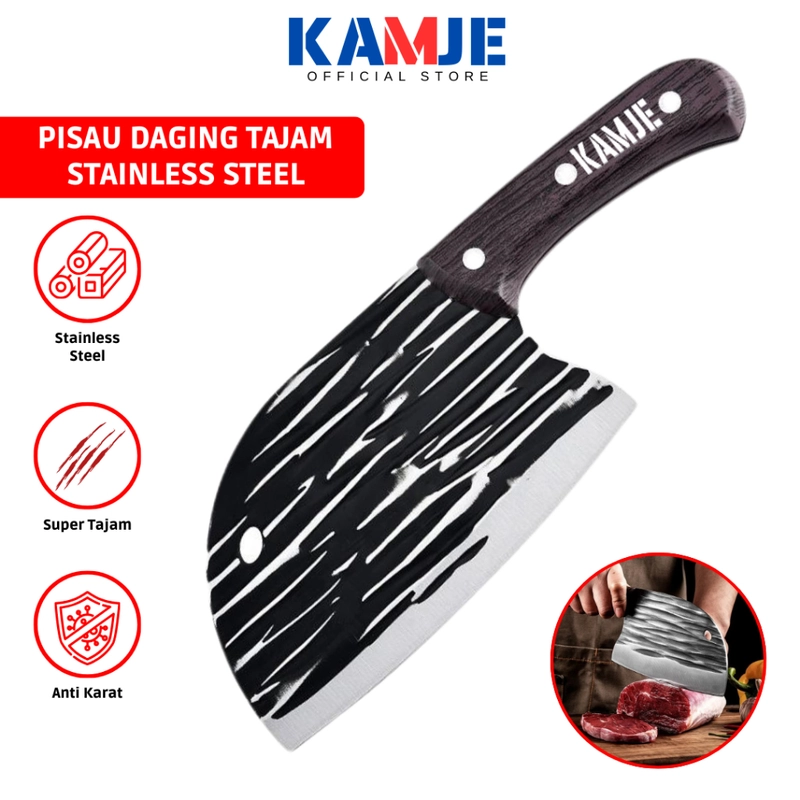 Product image KAMJE Pisau Dapur Daging Super Tajam Baja Anti Karat Stainless KMJ049 25 X 9.5 CM HITAM